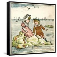 Girl and Boy Sitting on a Rock-Kate Greenaway-Framed Stretched Canvas