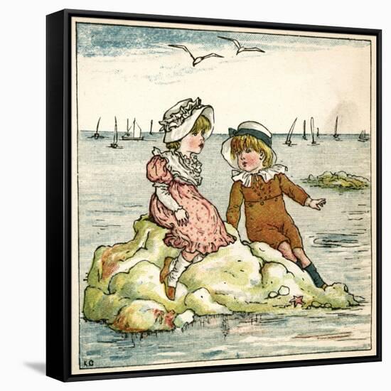 Girl and Boy Sitting on a Rock-Kate Greenaway-Framed Stretched Canvas