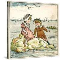 Girl and Boy Sitting on a Rock-Kate Greenaway-Stretched Canvas