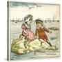 Girl and Boy Sitting on a Rock-Kate Greenaway-Stretched Canvas