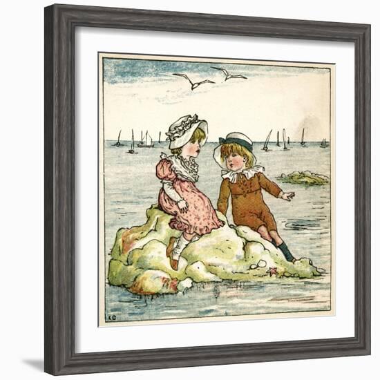 Girl and Boy Sitting on a Rock-Kate Greenaway-Framed Art Print