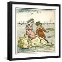 Girl and Boy Sitting on a Rock-Kate Greenaway-Framed Art Print