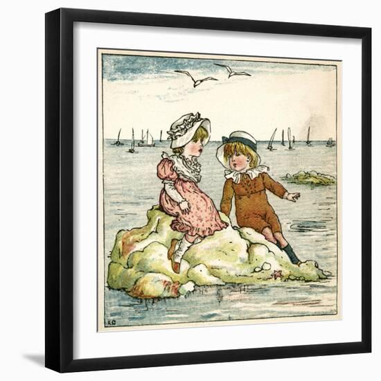 Girl and Boy Sitting on a Rock-Kate Greenaway-Framed Art Print