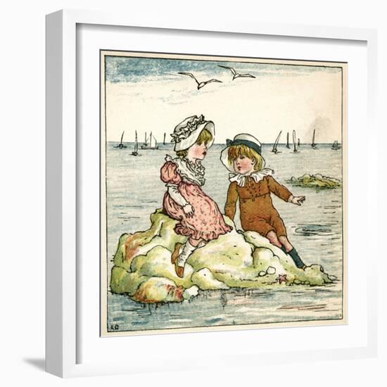 Girl and Boy Sitting on a Rock-Kate Greenaway-Framed Art Print