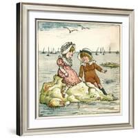 Girl and Boy Sitting on a Rock-Kate Greenaway-Framed Art Print