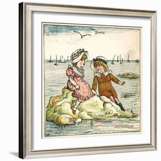 Girl and Boy Sitting on a Rock-Kate Greenaway-Framed Art Print