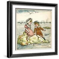 Girl and Boy Sitting on a Rock-Kate Greenaway-Framed Art Print