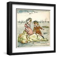 Girl and Boy Sitting on a Rock-Kate Greenaway-Framed Art Print