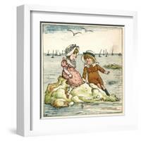 Girl and Boy Sitting on a Rock-Kate Greenaway-Framed Art Print