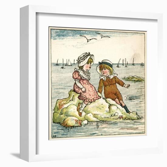 Girl and Boy Sitting on a Rock-Kate Greenaway-Framed Art Print