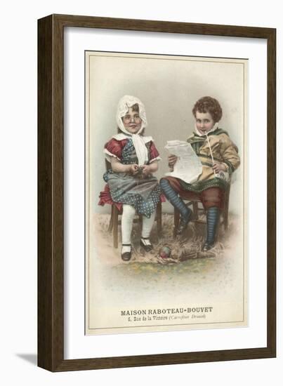 Girl and Boy Wearing Traditional Costume-null-Framed Giclee Print