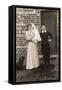 Girl and Boy with Baby and Spaniel Outside a House-null-Framed Stretched Canvas