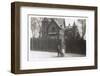 Girl and Boy with Dog Outside their House-null-Framed Photographic Print