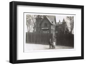 Girl and Boy with Dog Outside their House-null-Framed Photographic Print