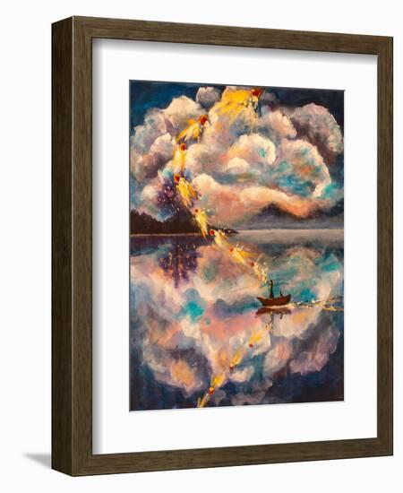 Girl and Cat in Boat -Vertical-Valery Rybakow-Framed Art Print