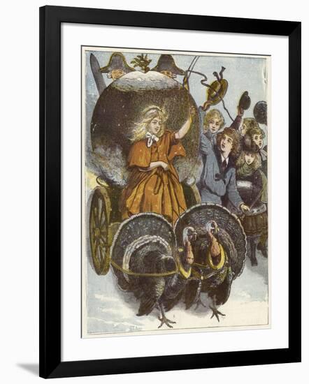 Girl and Chariot Being Pulled by Turkeys-null-Framed Premium Giclee Print