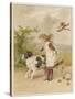 Girl and Dog, Windy Day-Helena J Maguire-Stretched Canvas