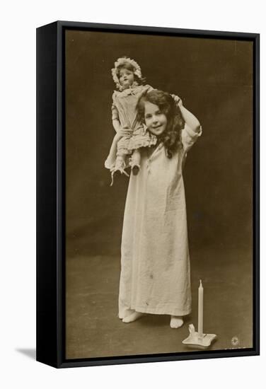 Girl and Doll Off to Bed-null-Framed Stretched Canvas