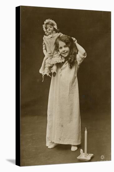 Girl and Doll Off to Bed-null-Stretched Canvas