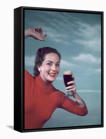 Girl and Guinness 1950s-Charles Woof-Framed Stretched Canvas