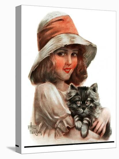 "Girl and Her Cat,"May 10, 1924-Robert H. Ransley-Stretched Canvas