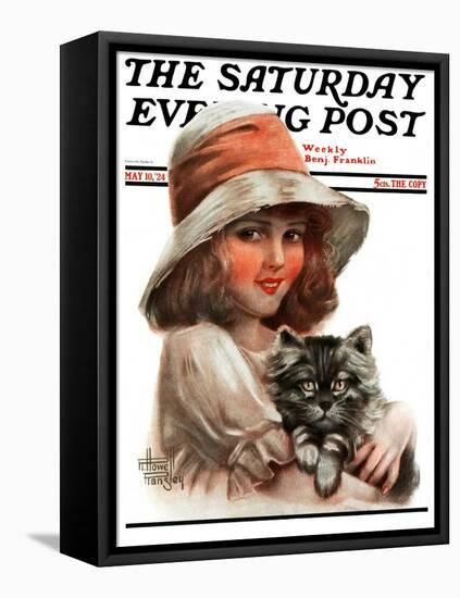 "Girl and Her Cat," Saturday Evening Post Cover, May 10, 1924-Robert H. Ransley-Framed Stretched Canvas