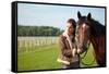 Girl and Horse on the Walk-ZoomTeam-Framed Stretched Canvas