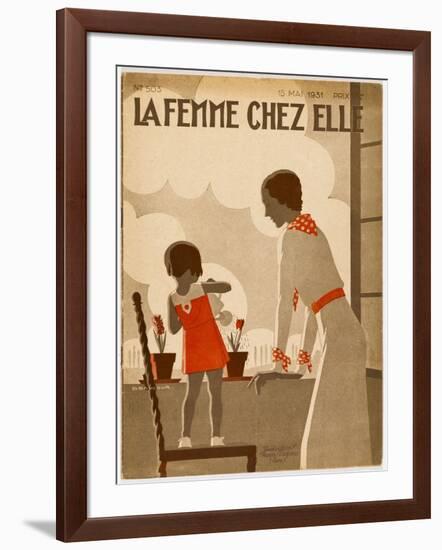 Girl and Mama Water Pots-null-Framed Art Print