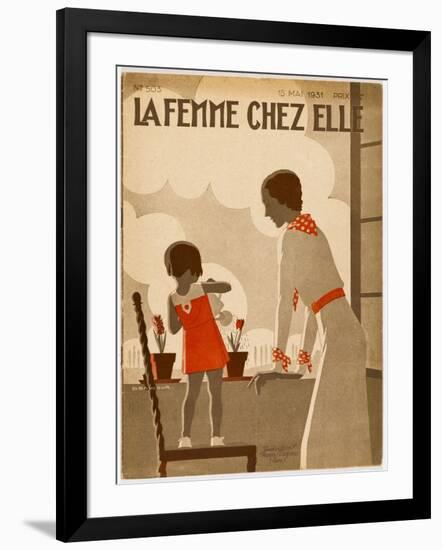 Girl and Mama Water Pots-null-Framed Art Print