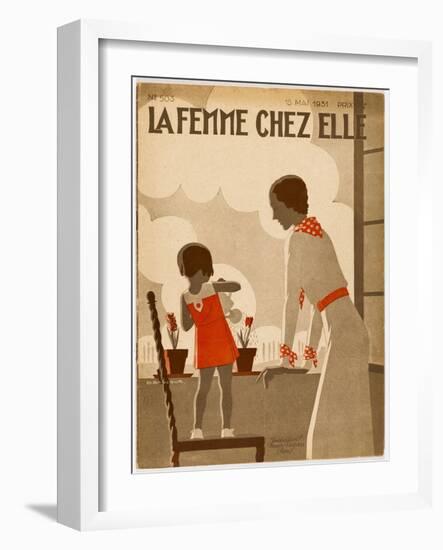 Girl and Mama Water Pots-null-Framed Art Print