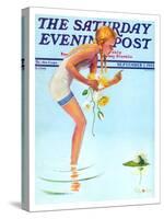 "Girl and Water Lilies," Saturday Evening Post Cover, September 7, 1935-Penrhyn Stanlaws-Stretched Canvas