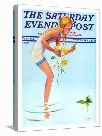 "Girl and Water Lilies," Saturday Evening Post Cover, September 7, 1935-Penrhyn Stanlaws-Stretched Canvas