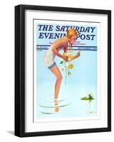 "Girl and Water Lilies," Saturday Evening Post Cover, September 7, 1935-Penrhyn Stanlaws-Framed Giclee Print