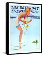 "Girl and Water Lilies," Saturday Evening Post Cover, September 7, 1935-Penrhyn Stanlaws-Framed Stretched Canvas