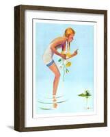 "Girl and Water Lilies,"September 7, 1935-Penrhyn Stanlaws-Framed Giclee Print