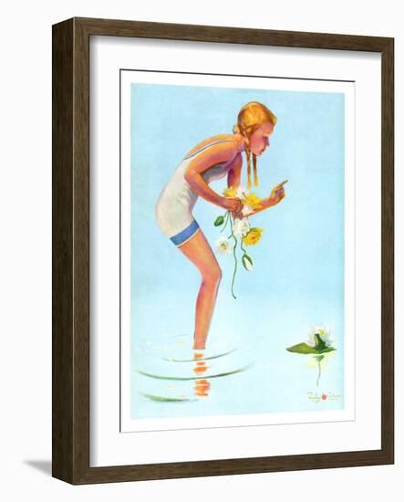 "Girl and Water Lilies,"September 7, 1935-Penrhyn Stanlaws-Framed Giclee Print