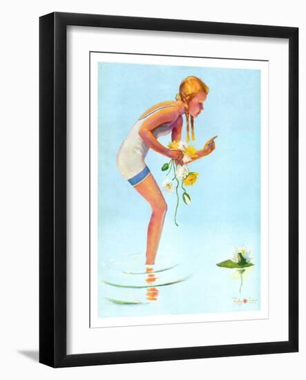 "Girl and Water Lilies,"September 7, 1935-Penrhyn Stanlaws-Framed Giclee Print