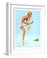 "Girl and Water Lilies,"September 7, 1935-Penrhyn Stanlaws-Framed Giclee Print