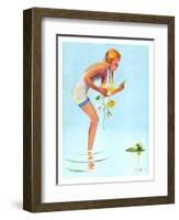 "Girl and Water Lilies,"September 7, 1935-Penrhyn Stanlaws-Framed Giclee Print