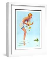 "Girl and Water Lilies,"September 7, 1935-Penrhyn Stanlaws-Framed Giclee Print