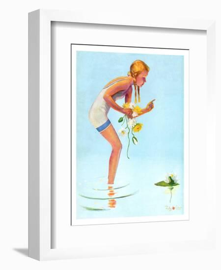 "Girl and Water Lilies,"September 7, 1935-Penrhyn Stanlaws-Framed Giclee Print