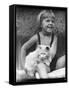 Girl and White Cat-null-Framed Stretched Canvas