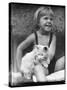 Girl and White Cat-null-Stretched Canvas