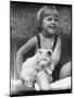 Girl and White Cat-null-Mounted Photographic Print