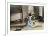 Girl Arranging Flowers (Hand Coloured Photo)-Japanese Photographer-Framed Giclee Print