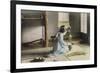 Girl Arranging Flowers (Hand Coloured Photo)-Japanese Photographer-Framed Giclee Print