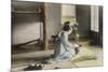 Girl Arranging Flowers (Hand Coloured Photo)-Japanese Photographer-Mounted Giclee Print