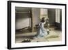 Girl Arranging Flowers (Hand Coloured Photo)-Japanese Photographer-Framed Giclee Print