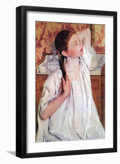 Girl Arranging Her Hair-Mary Cassatt-Framed Art Print