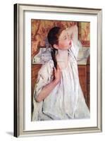 Girl Arranging Her Hair-Mary Cassatt-Framed Art Print